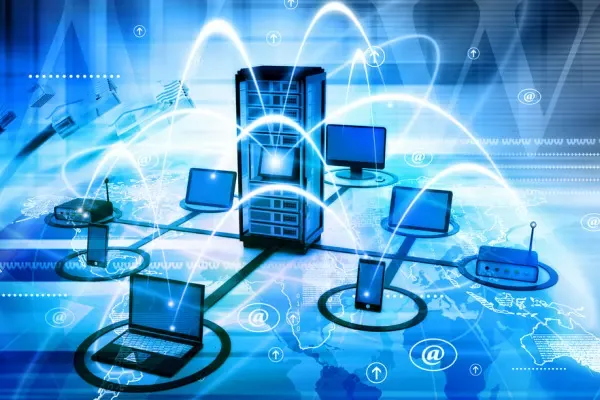 A network of servers and connected devices, illustrating the Data Analytics – Big Data program